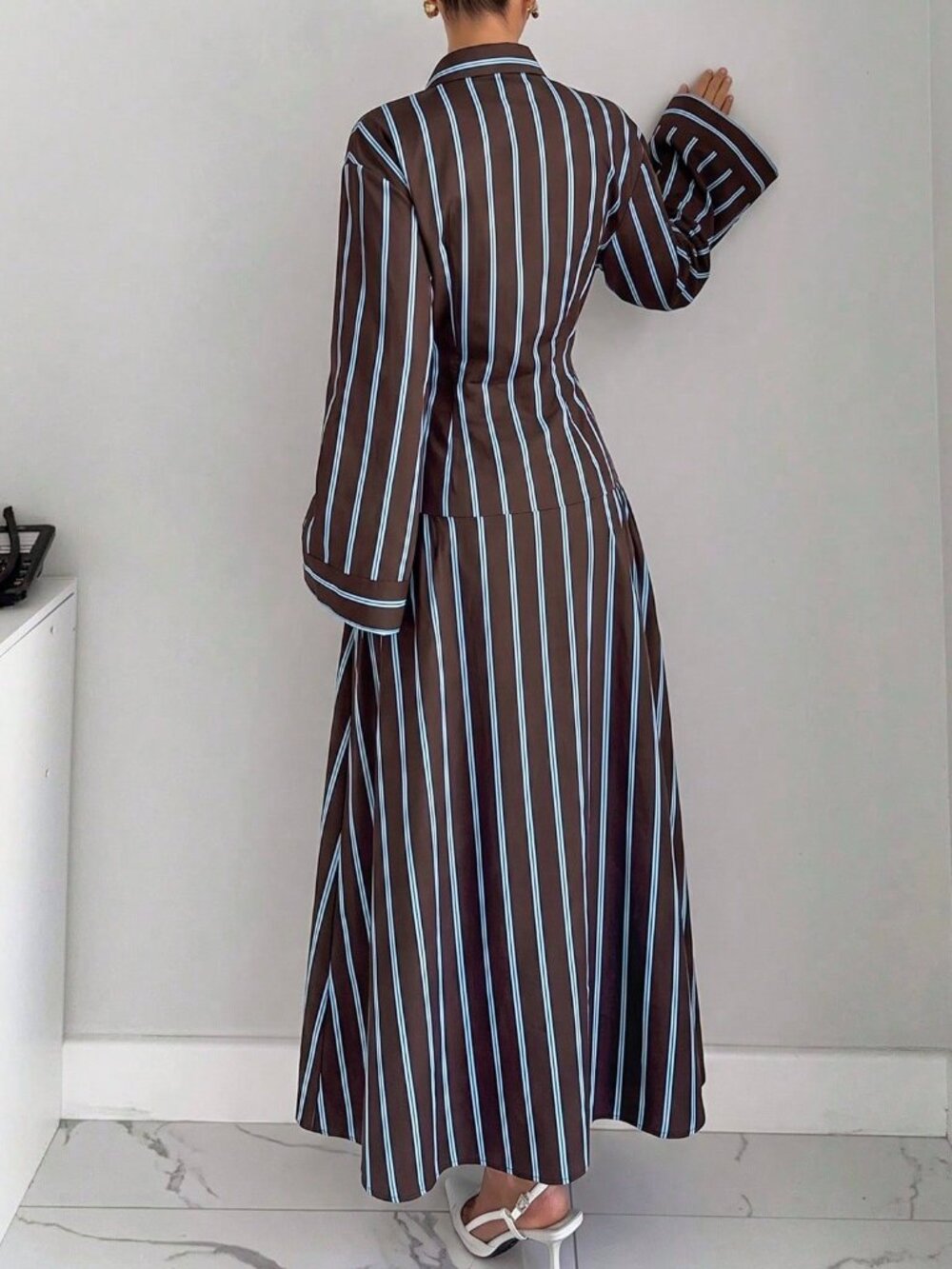 Multicolor Casual Women's Striped Colorblock Long Dress - Picture 2 of 5
